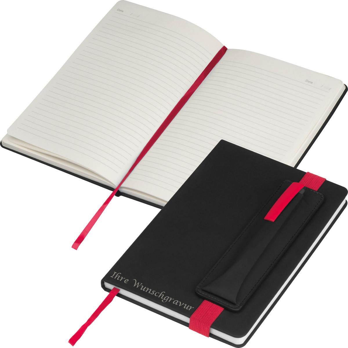 Notizbuch mit Gravur / DIN A5 / mit PU-Einband / liniert / Farbe: schwarz-rot - Bild 1 von 10